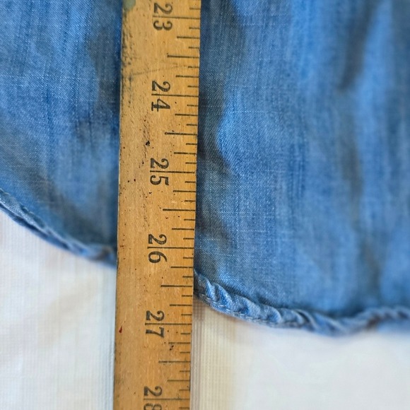 Talbots Blue Chambray Popover Tunic Womens L Large Mandarin V Neck Long Sleeve - Picture 6 of 8